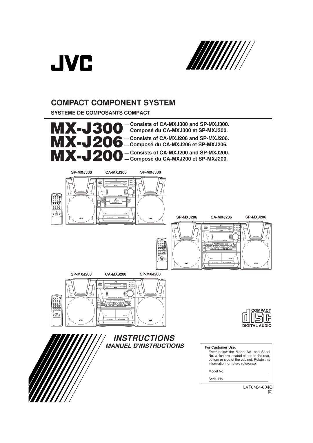 JVC CA-MXJ206, MX-J206, SP-MXJ200, SP-MXJ206, SP-MXJ300, MX-J200 manual Instructions 