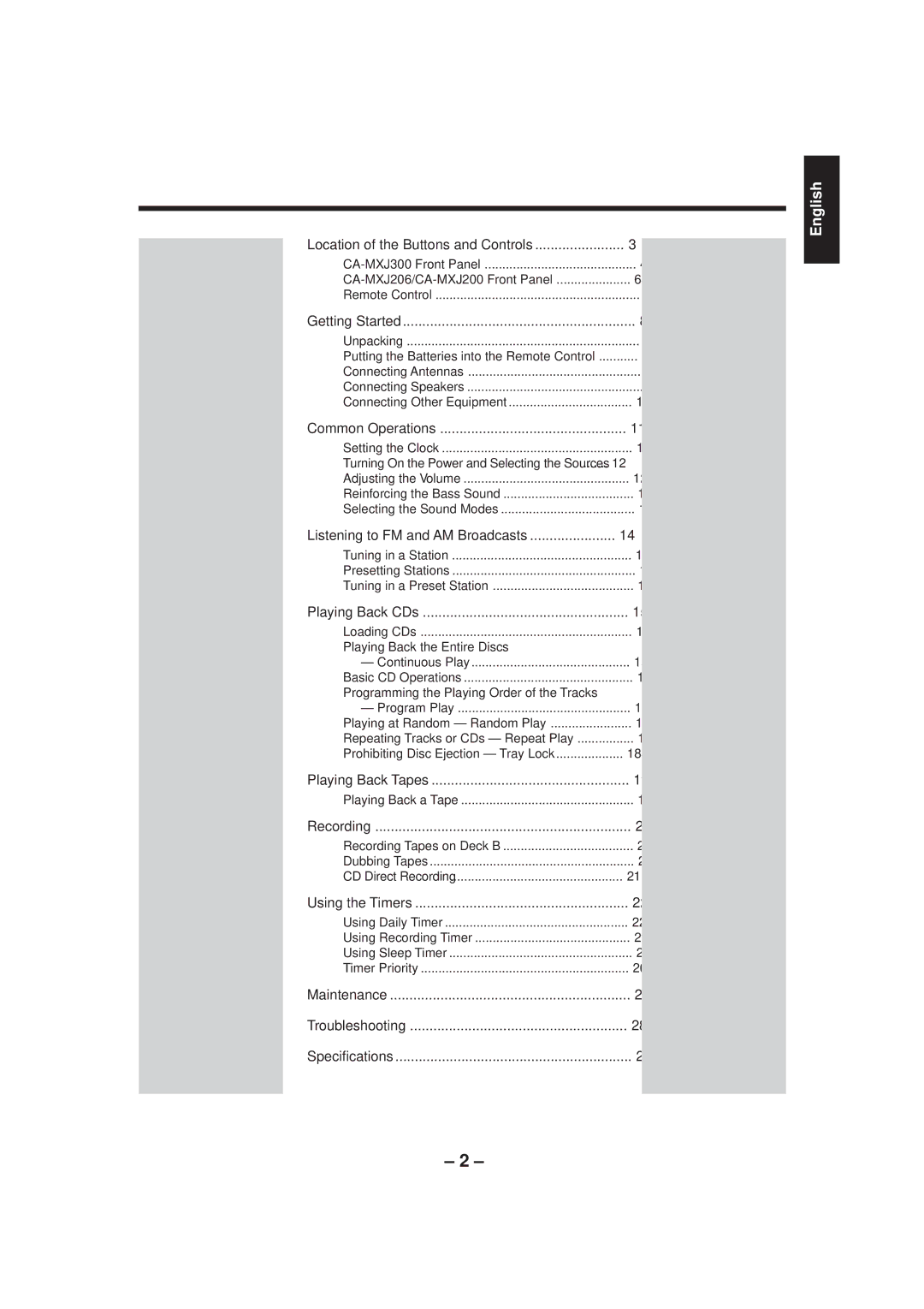 JVC MX-J200, MX-J206, CA-MXJ206, SP-MXJ200, SP-MXJ206, SP-MXJ300 manual Contents 