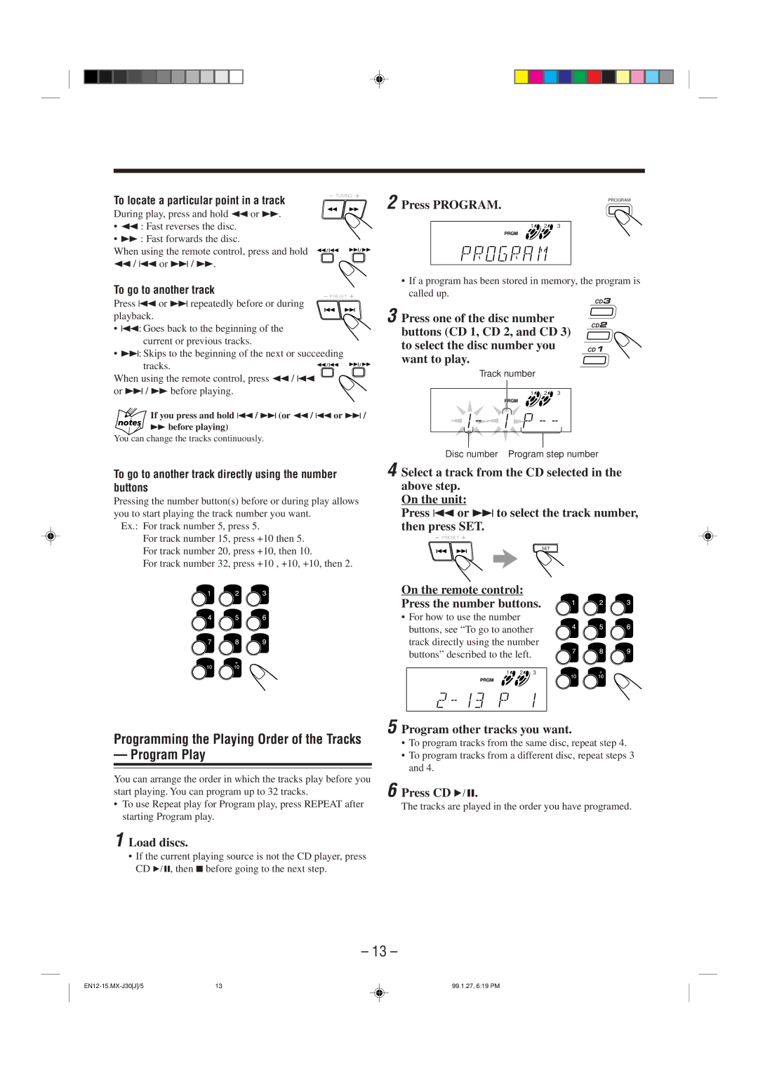 JVC MX-J30 manual Program Play 