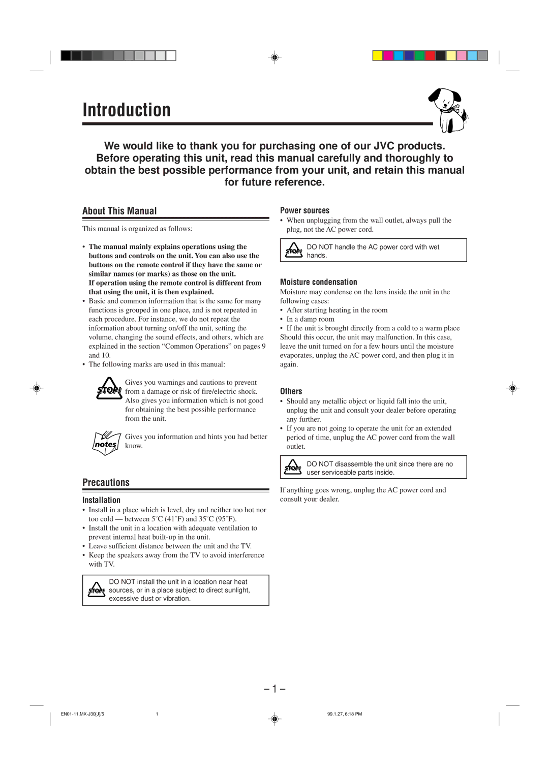 JVC MX-J30 manual Introduction, About This Manual, Precautions 