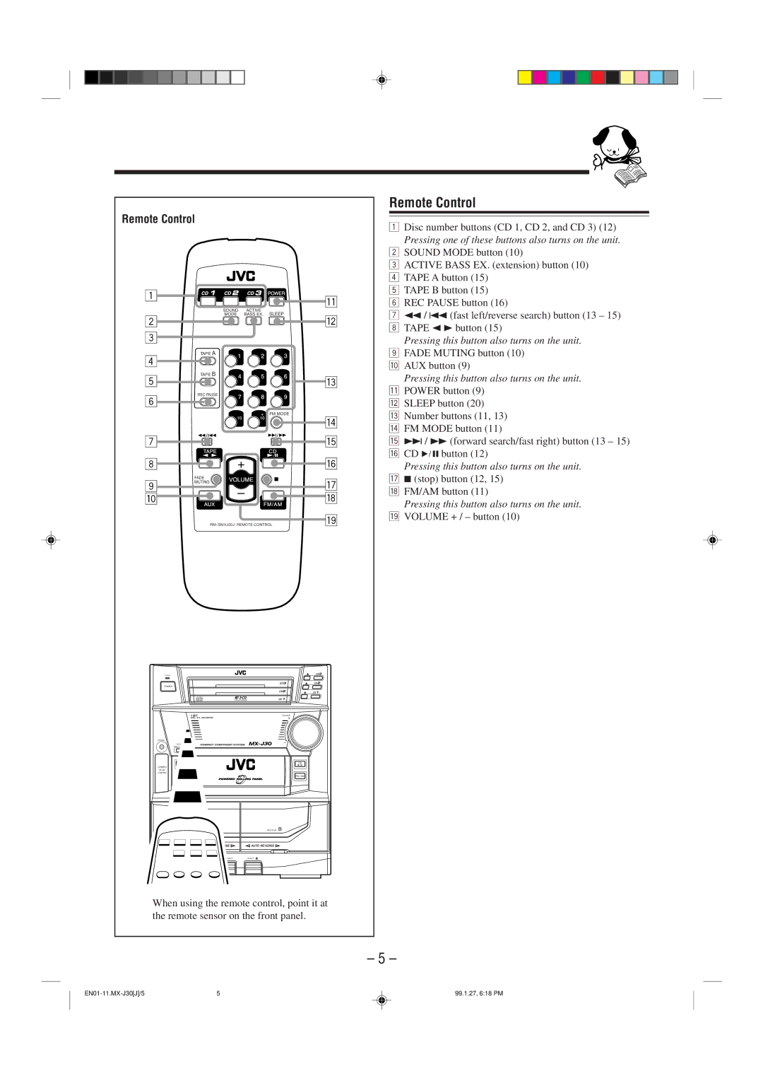 JVC MX-J30 manual Remote Control 