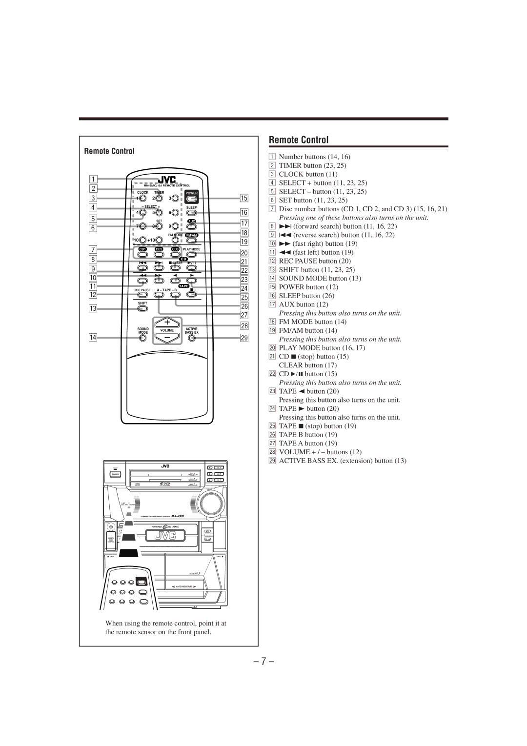 JVC MX-J300 manual Remote Control 