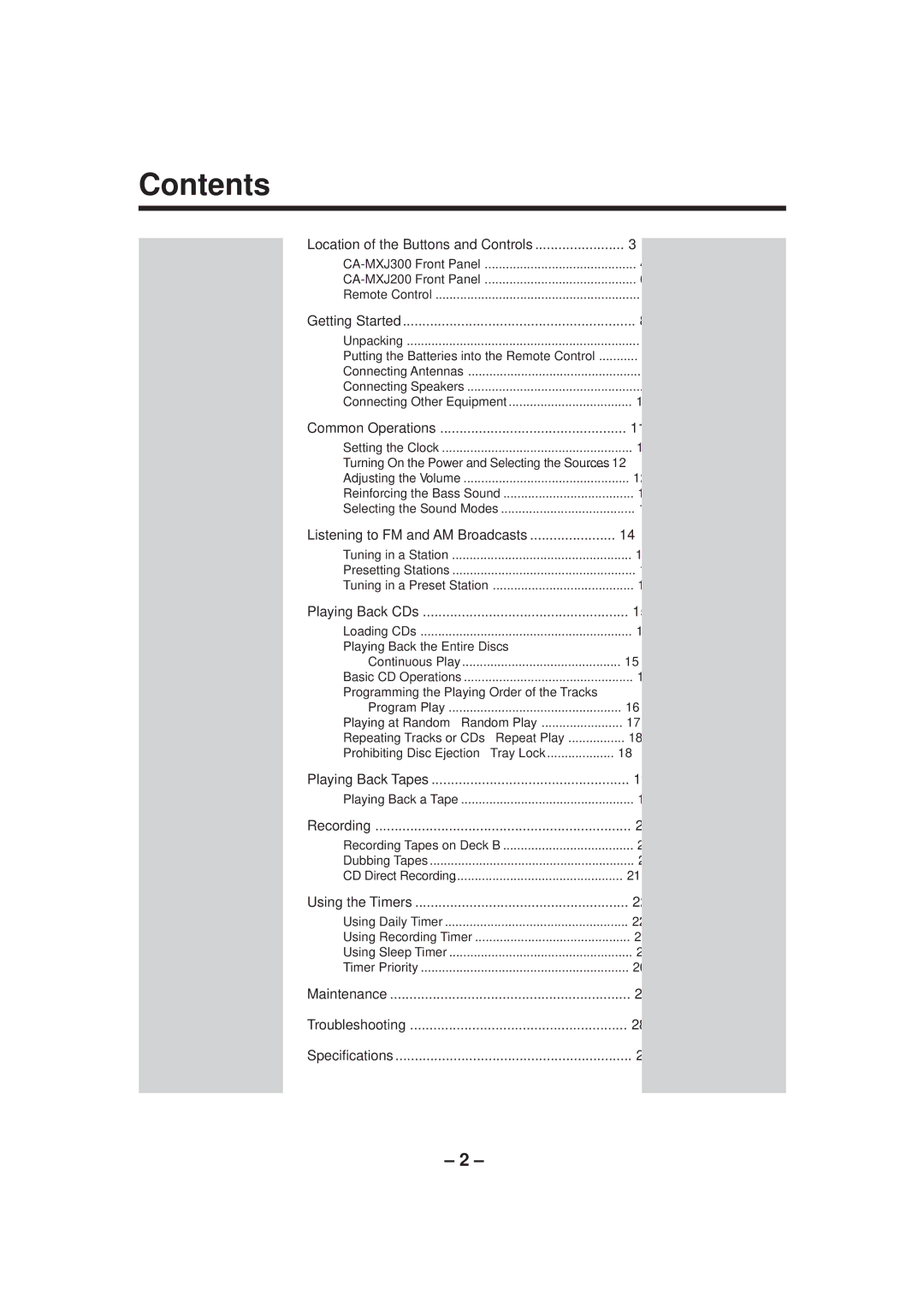 JVC MX-J300 manual Contents 