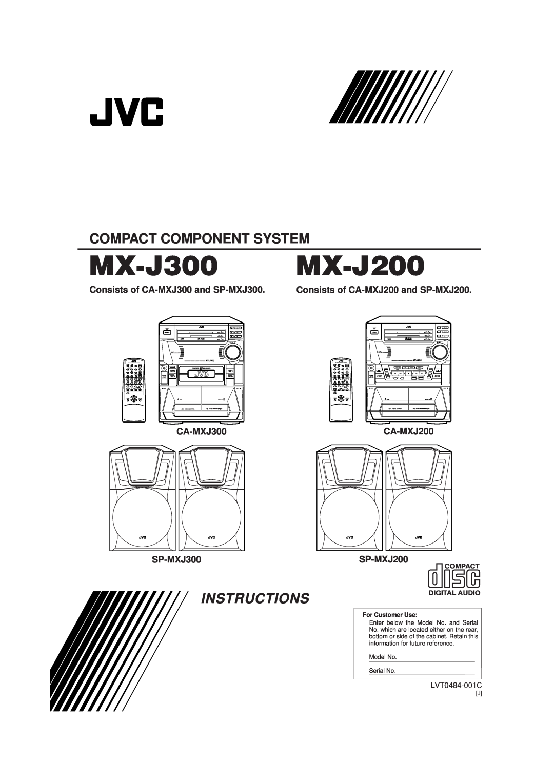 JVC MX-J300 manual Instructions, Consists of CA-MXJ300and SP-MXJ300, Consists of CA-MXJ200and SP-MXJ200, LVT0484-001C 
