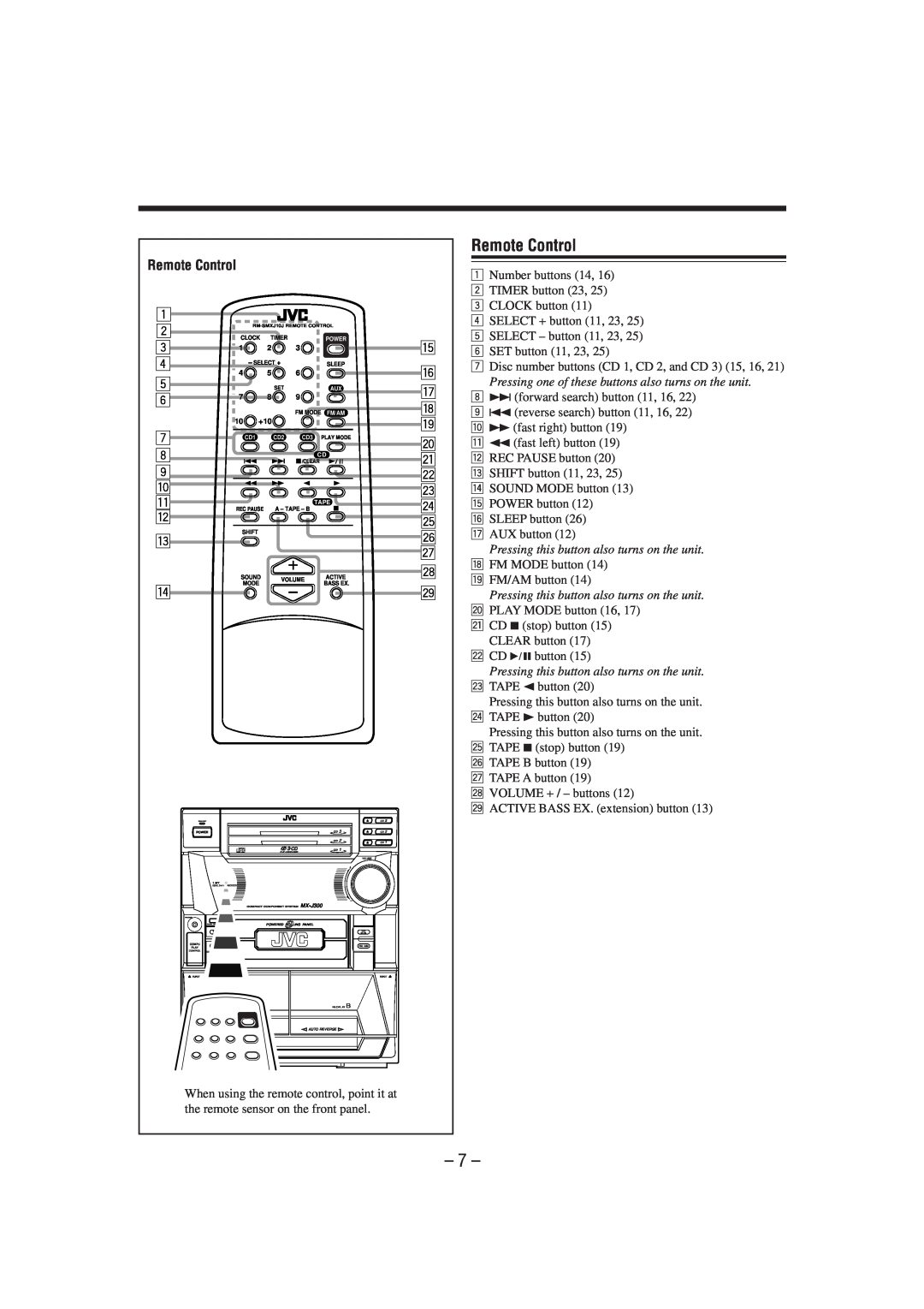 JVC MX-J300 manual Remote Control 