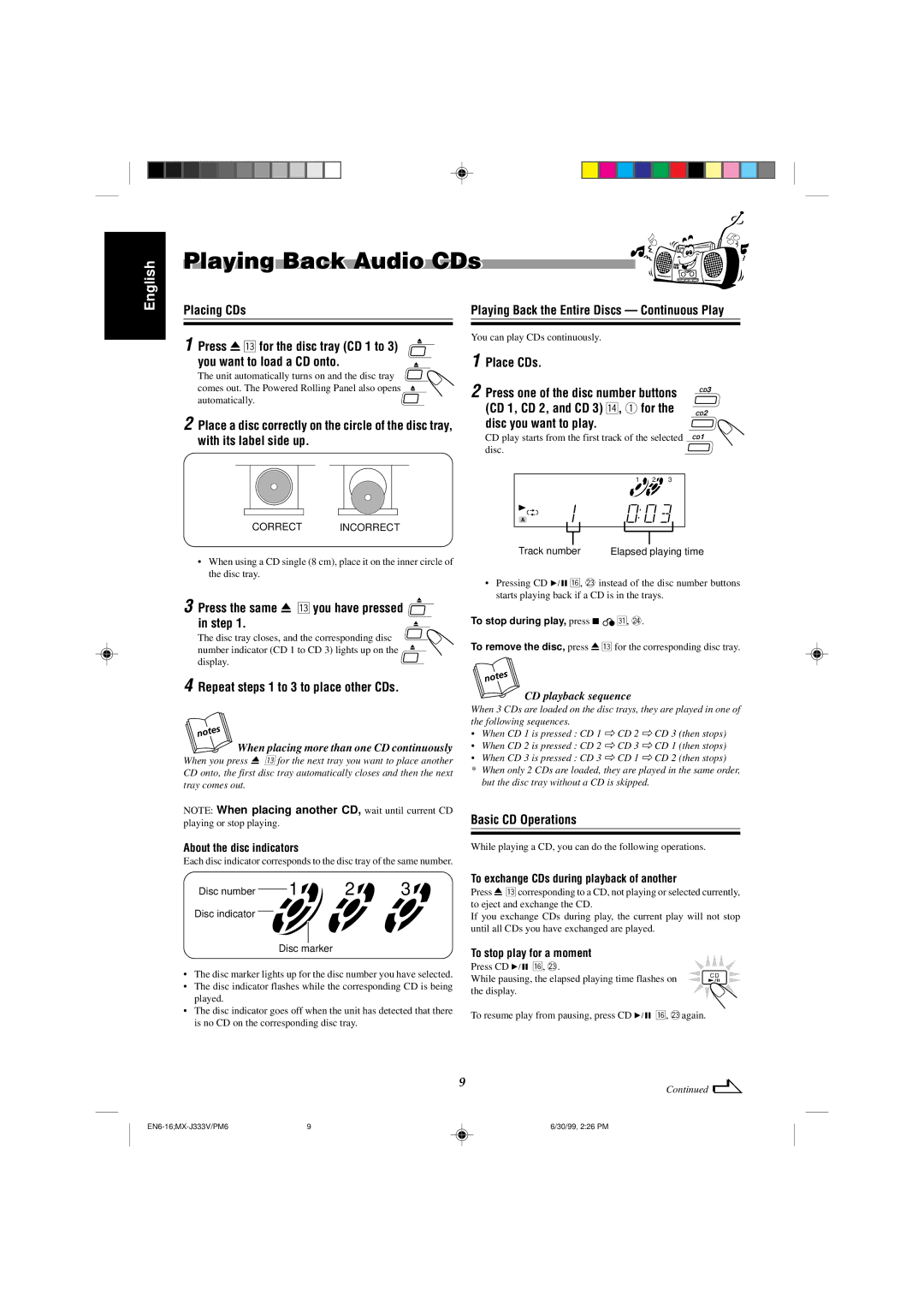 JVC MX-J333VU manual Playing Back Audio CDs 