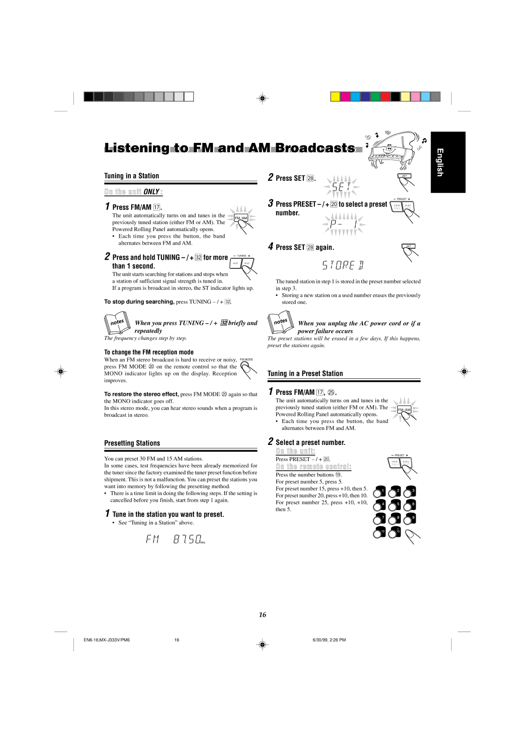 JVC MX-J333VU manual Listening to FM and AM Broadcasts 