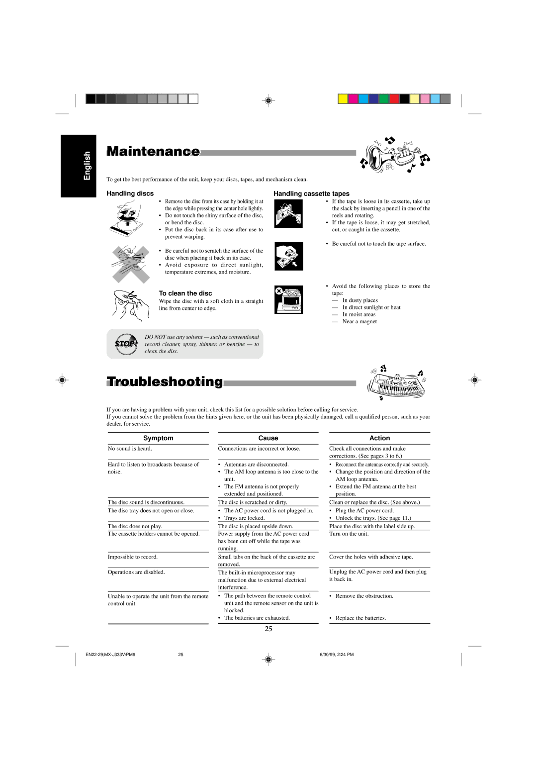 JVC MX-J333VU manual Maintenance, Troubleshooting 