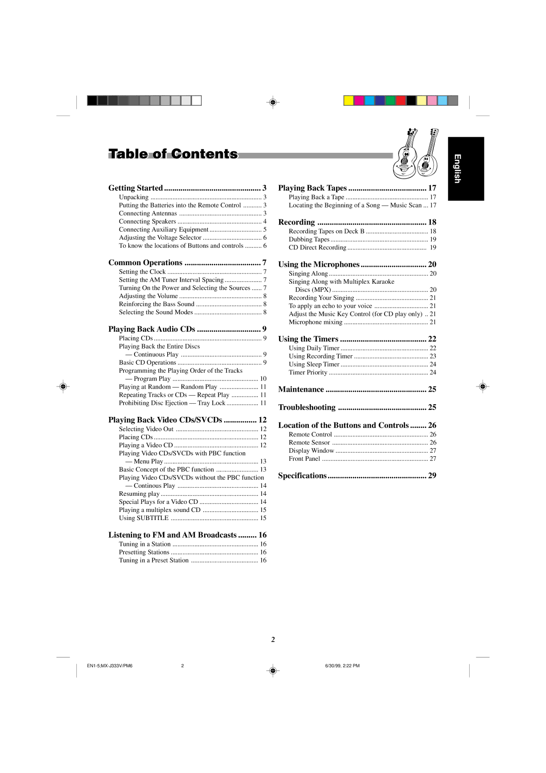 JVC MX-J333VU manual Table of Contents 