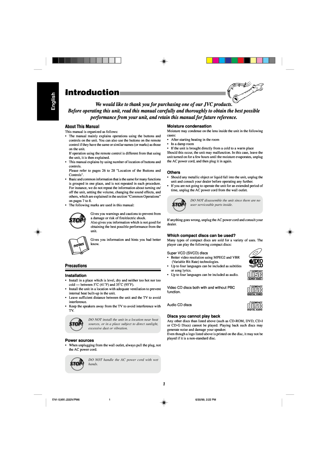 JVC MX-J333VU manual Introduction, English 