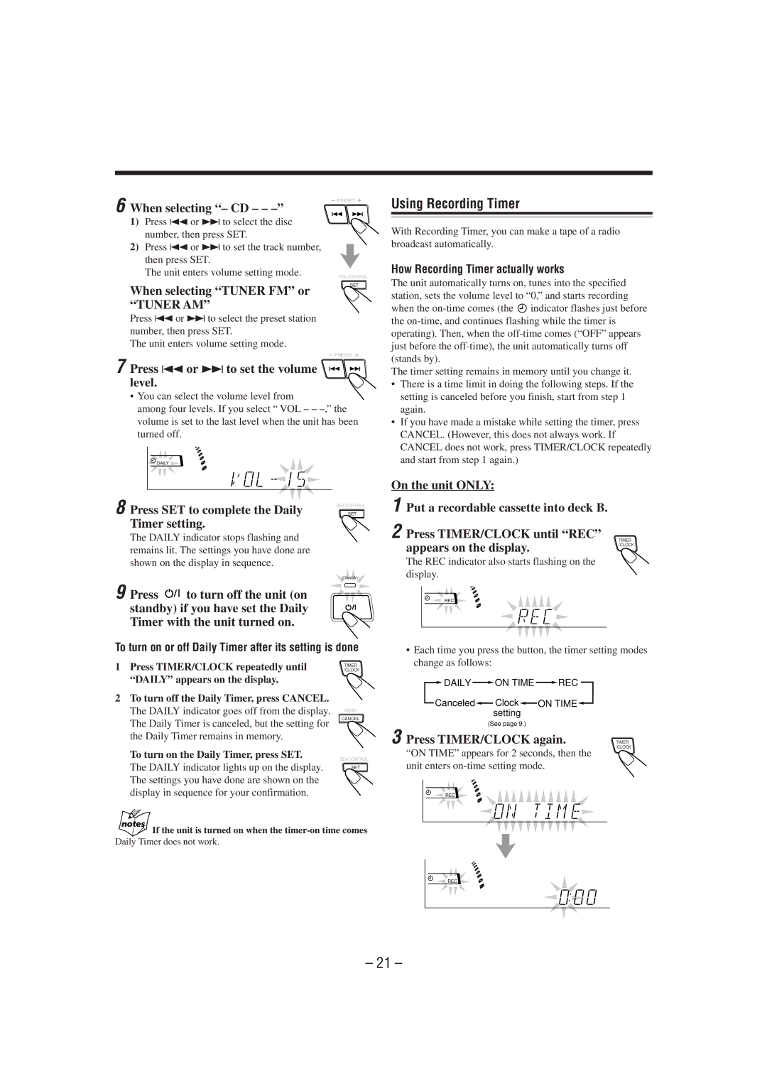 JVC MX-J50 manual Using Recording Timer 