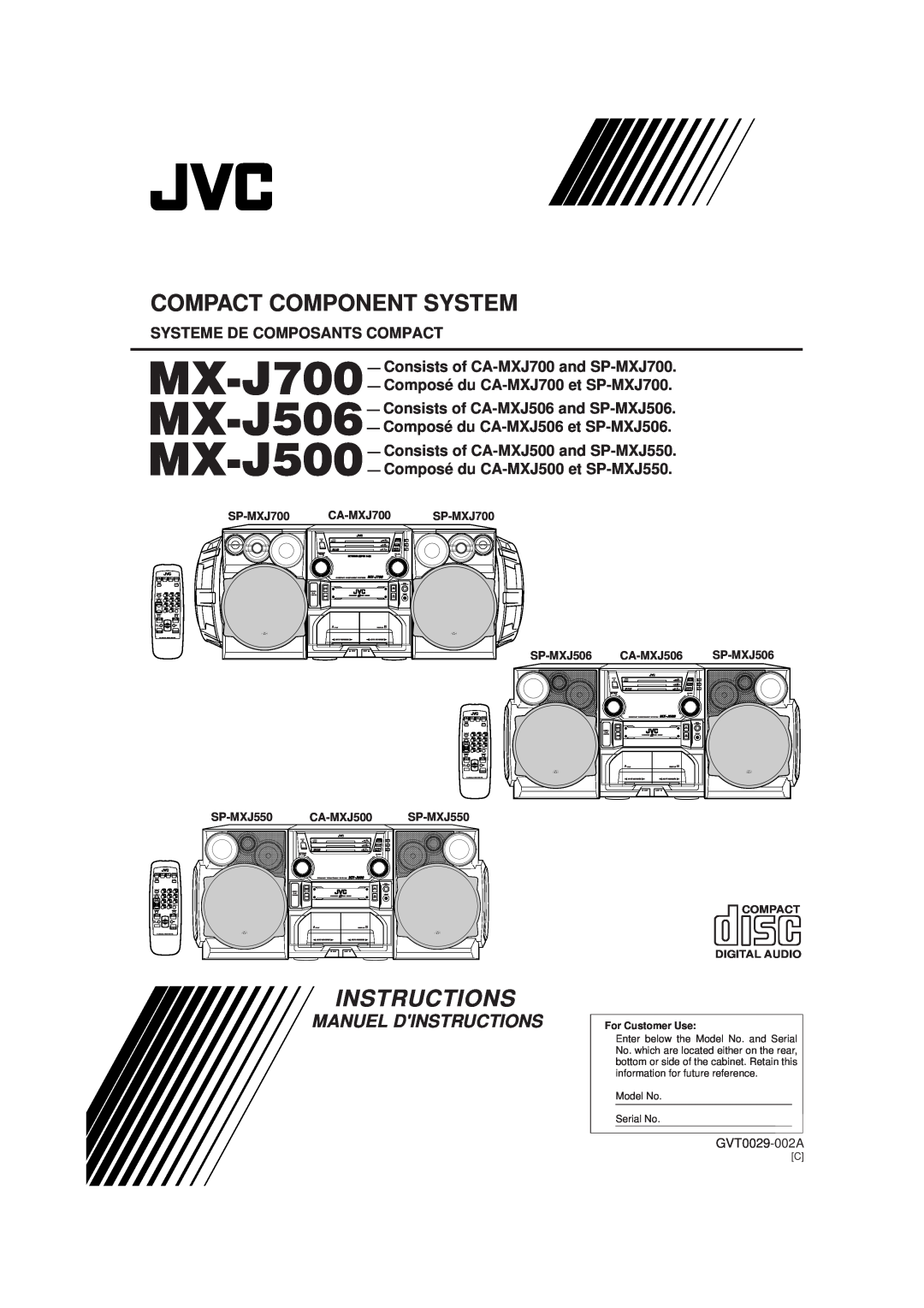 JVC MX-J500 manual Instructions, Compact Component System, Manuel Dinstructions 