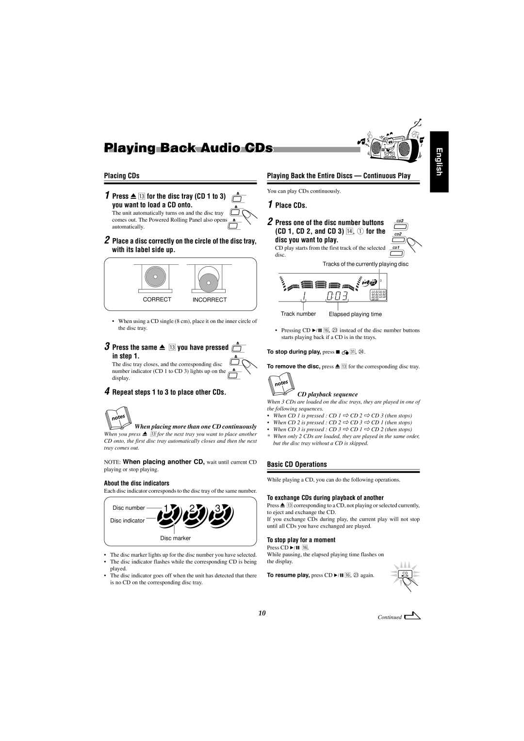 JVC MX-J555V, MX-J585V manual Playing Back Audio CDs 