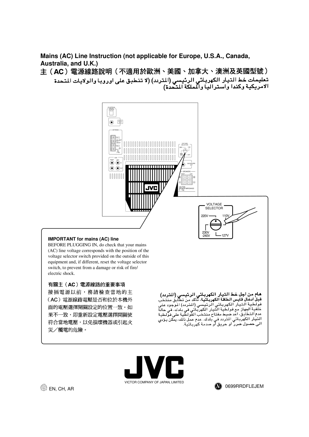 JVC MX-J555V, MX-J585V manual Important for mains AC line 