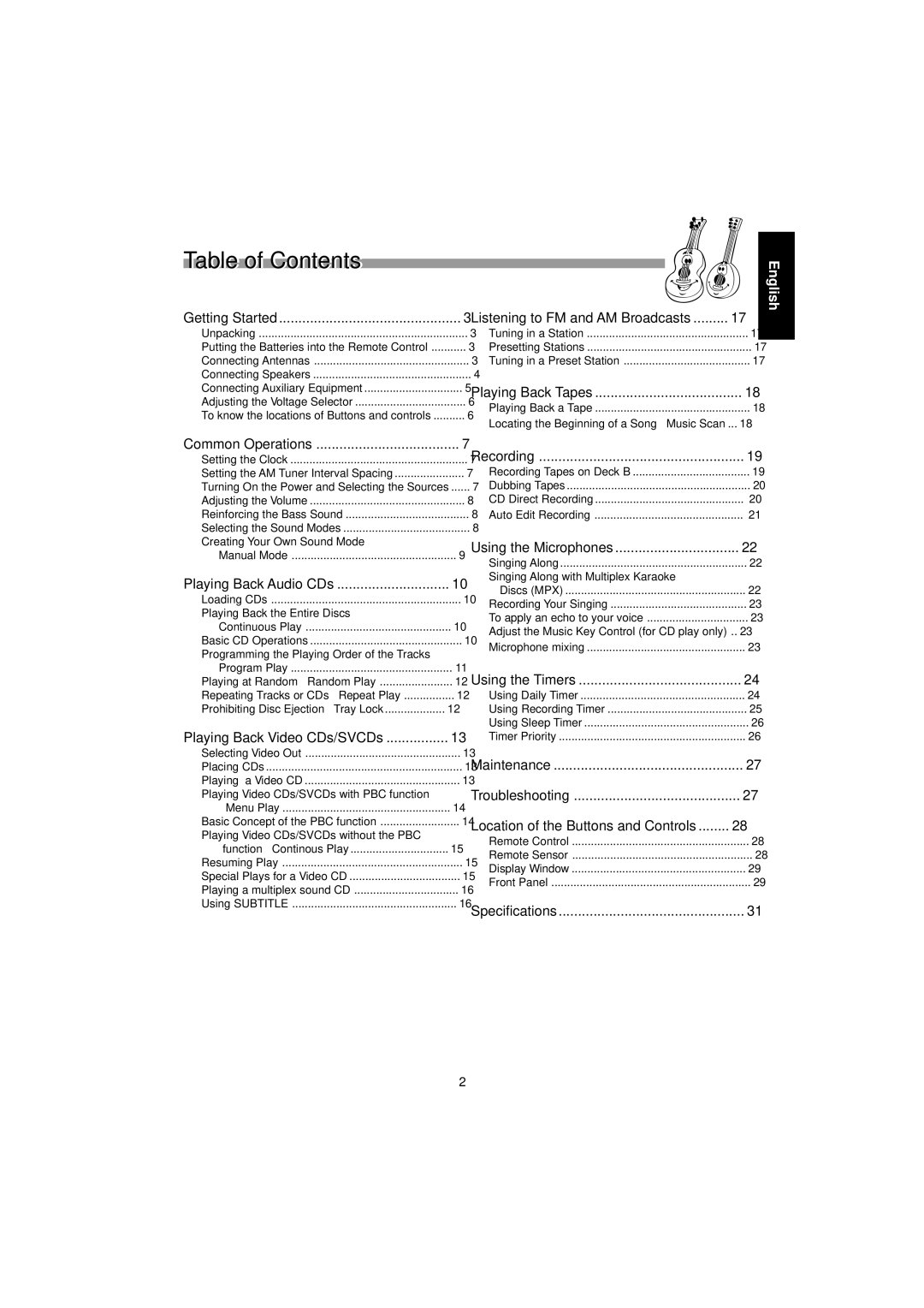 JVC MX-J555V, MX-J585V manual Table of Contents 