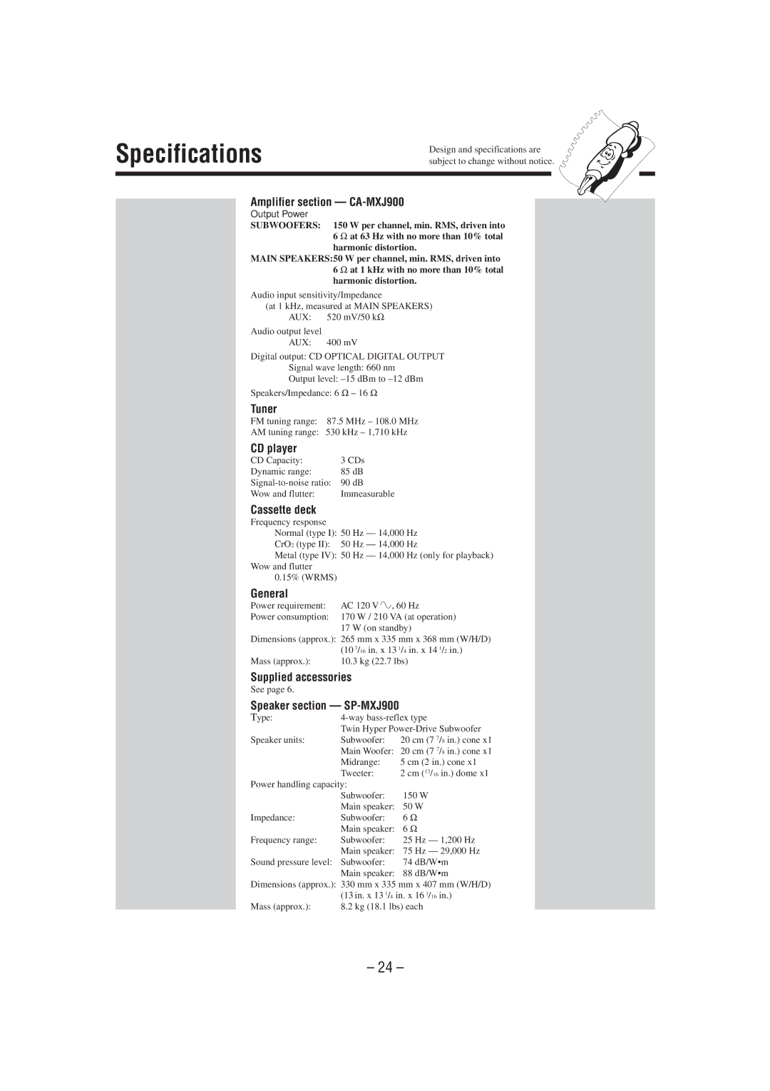 JVC MX-J900 manual Specifications 