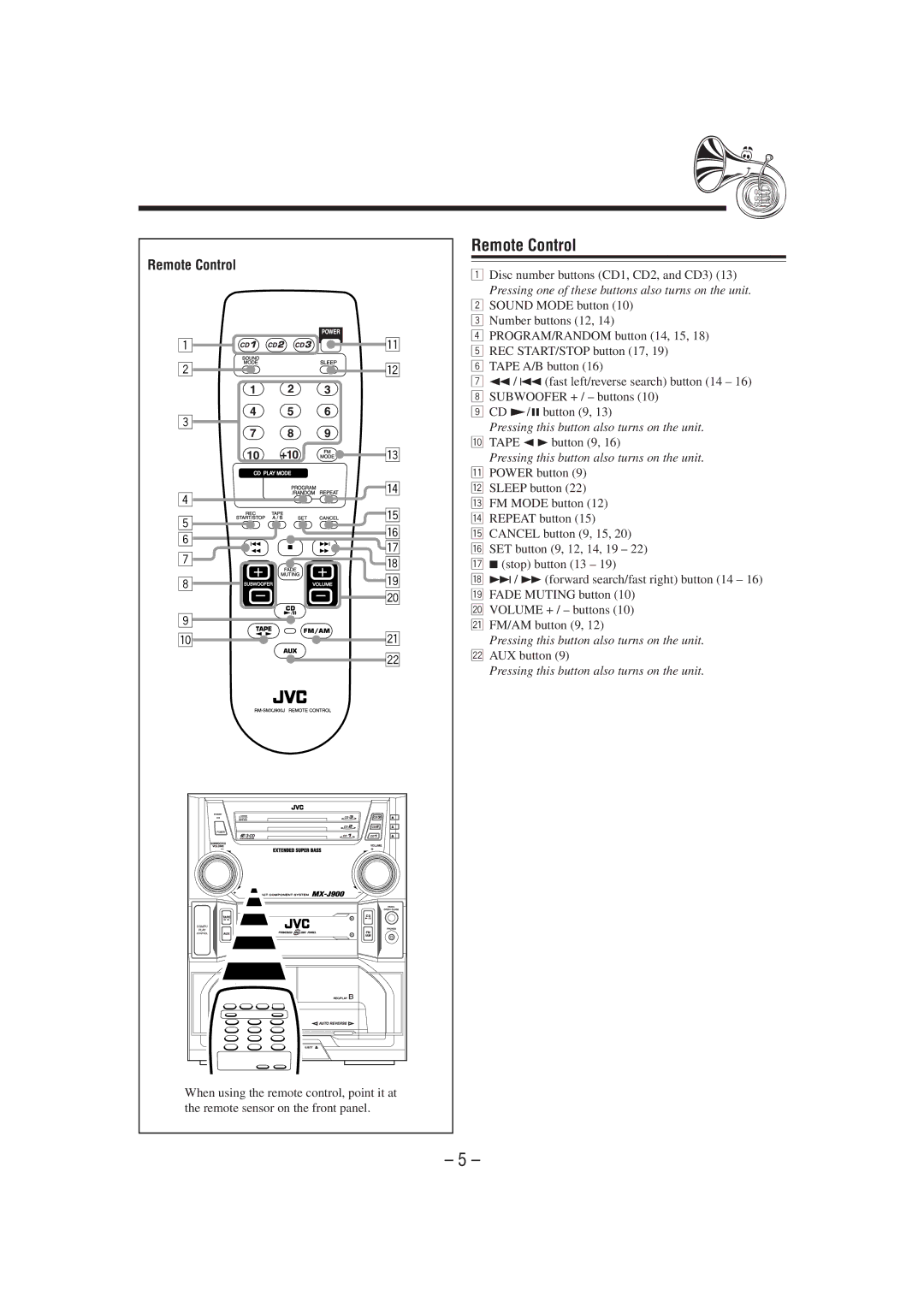 JVC MX-J900 manual Remote Control 