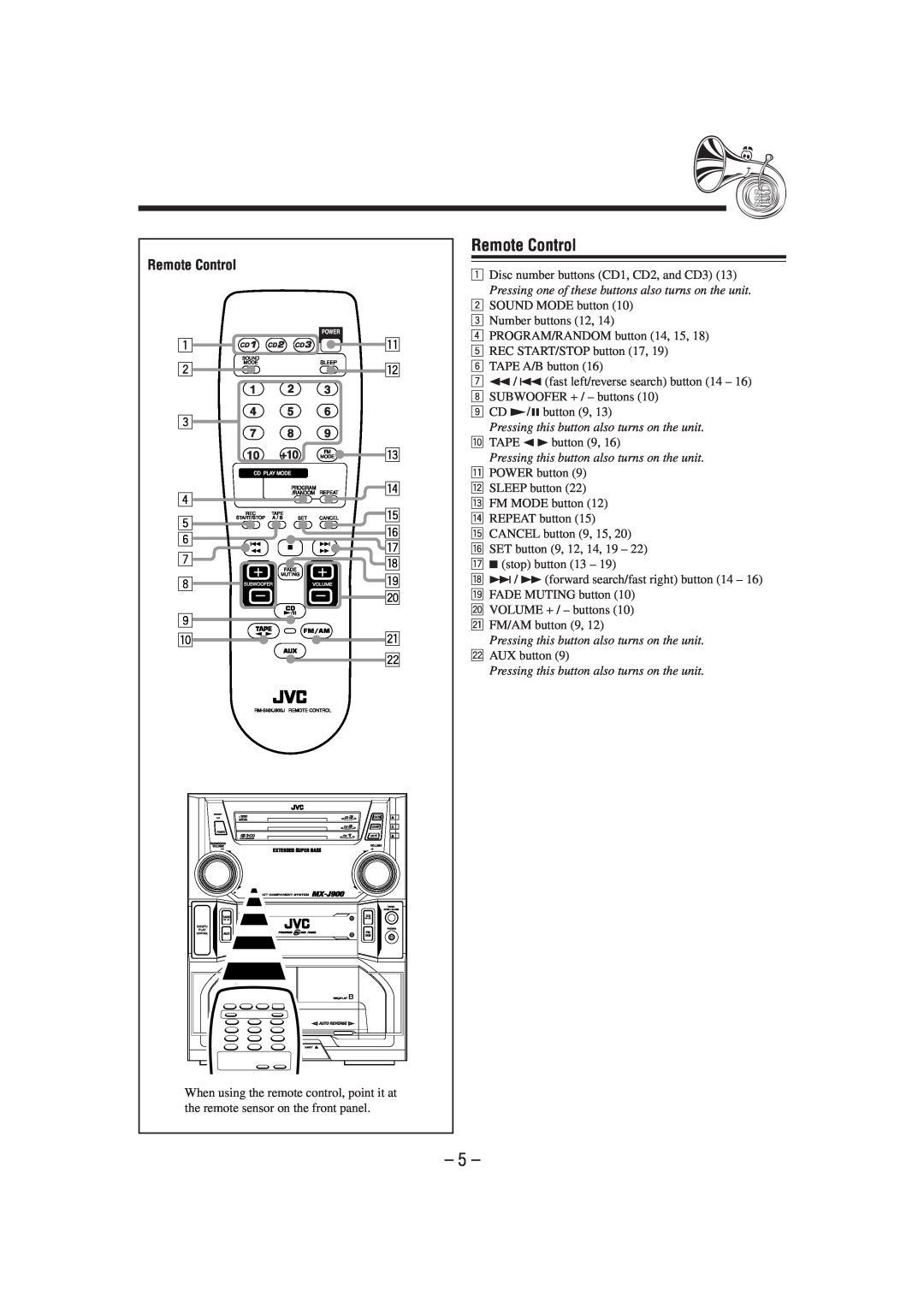 JVC MX-J900 manual Remote Control 