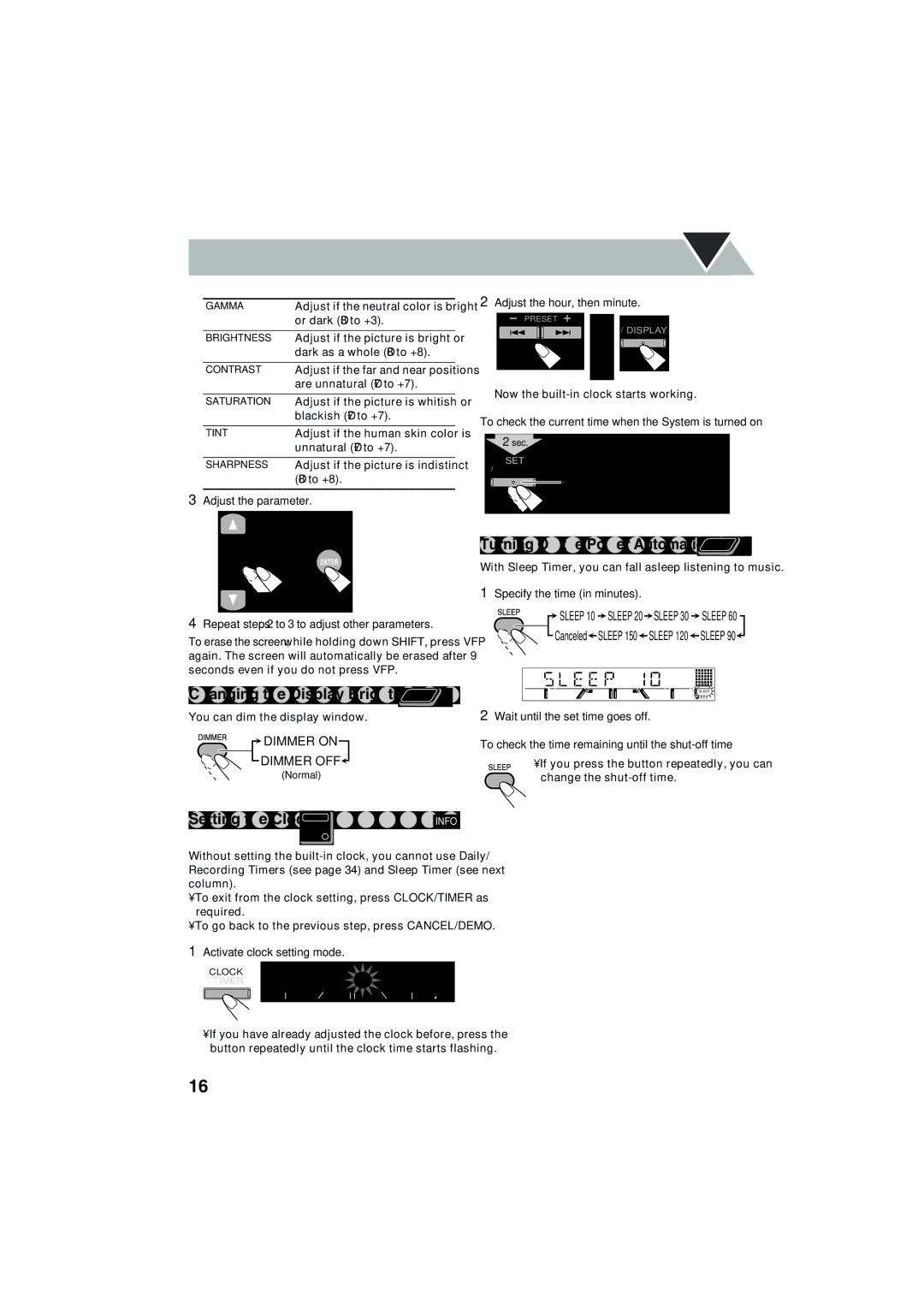 JVC MX-JE31, MX-JE5, GVT0145-001B manual Setting the Clock Main Unit, Turning Off the Power Automatically Remote 