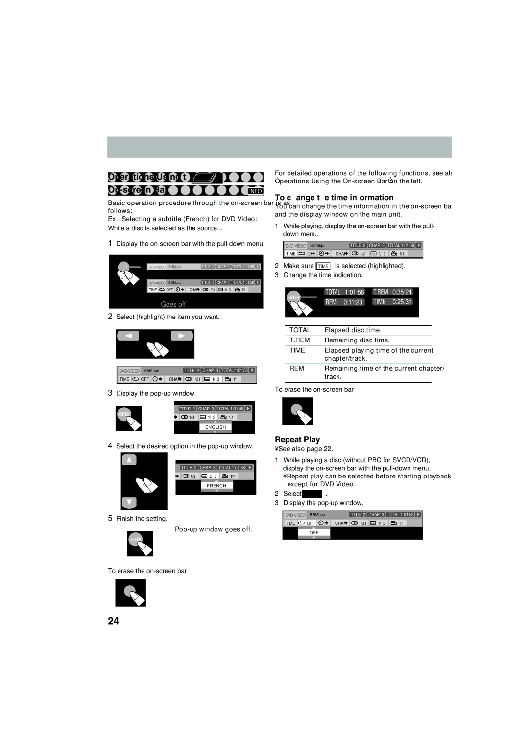 JVC GVT0145-001B, MX-JE31, MX-JE5 manual Operations Using, On-screen Bar, To change the time information 