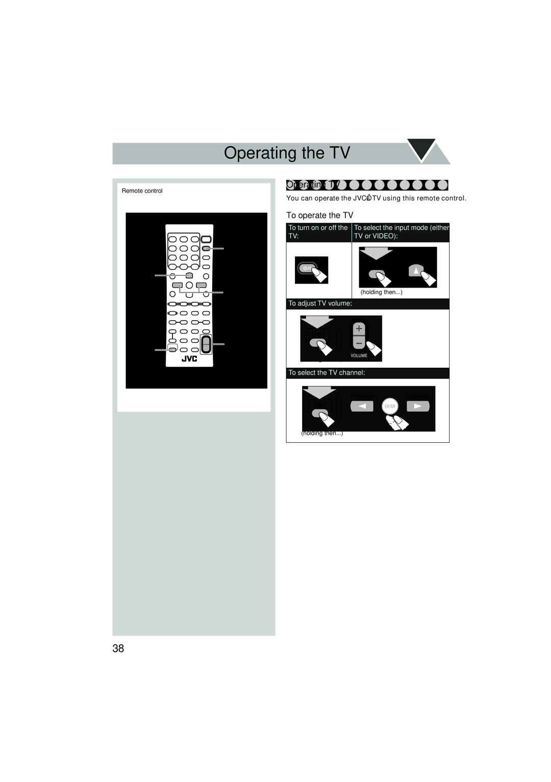 JVC MX-JE5, MX-JE31, GVT0145-001B manual Operating the TV, Operating TV, To operate the TV 