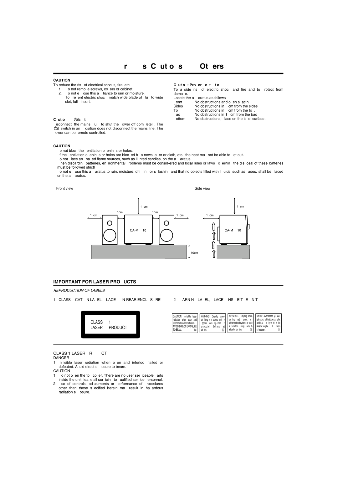 JVC MX-K10 manual LASERCLASS1PRODUCT 