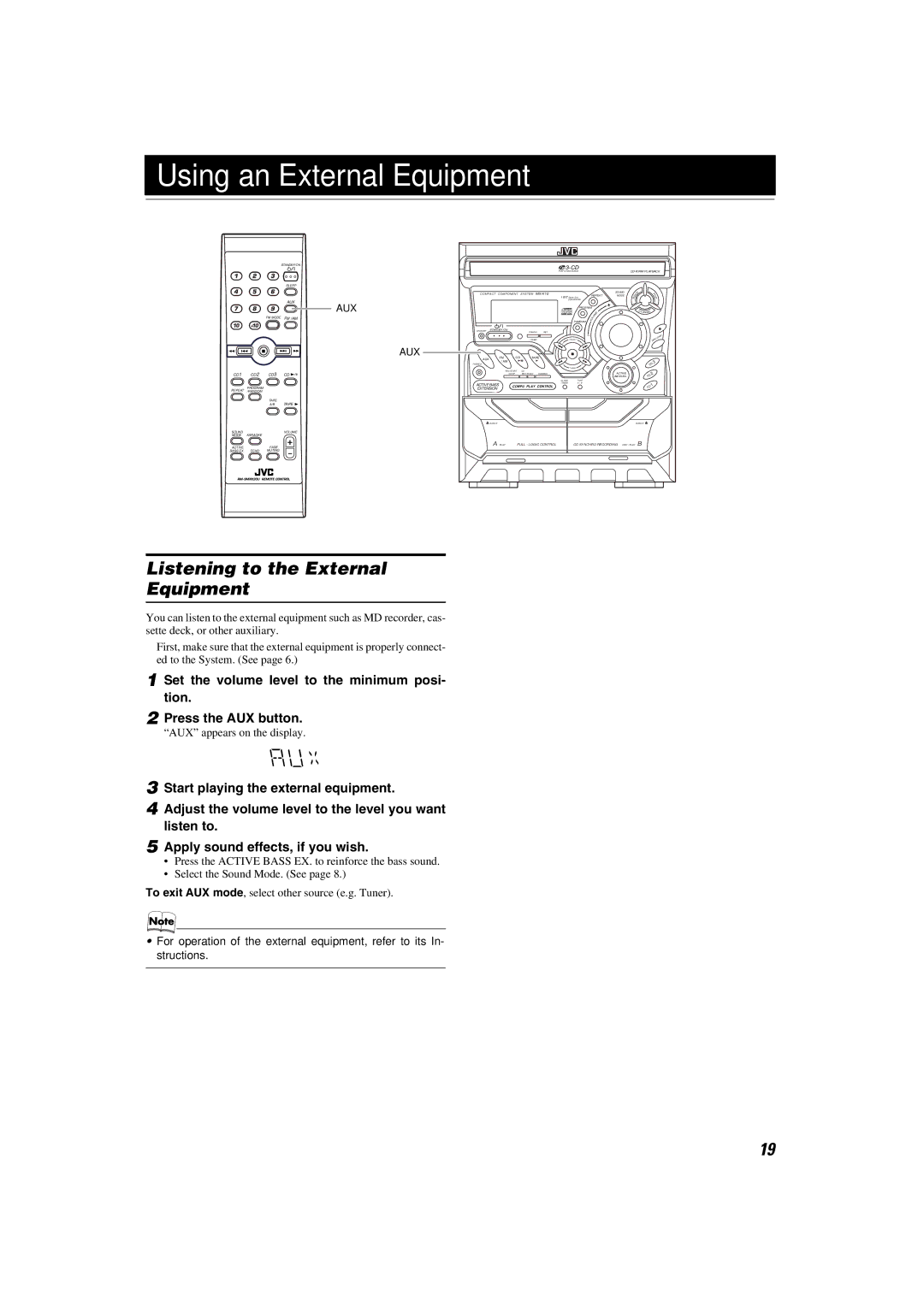 JVC MX-K10 manual Using an External Equipment, Listening to the External Equipment 