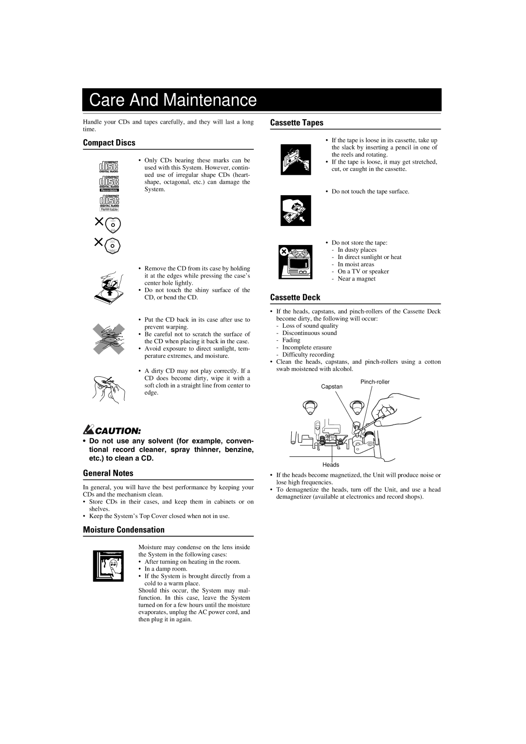 JVC MX-K10 manual Care And Maintenance 