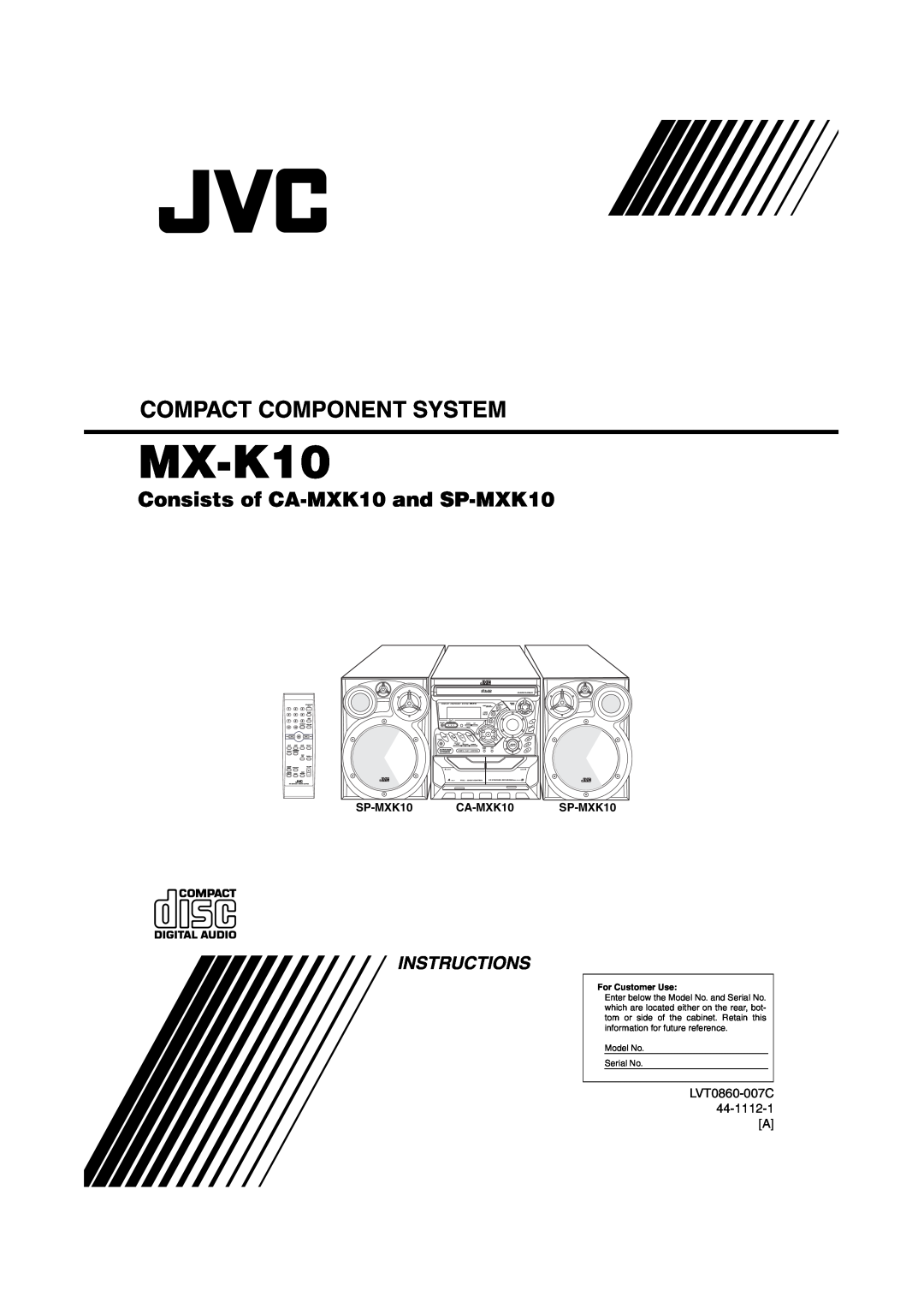 JVC MX-K10 manual Consists of CA-MXK10and SP-MXK10, Instructions, Standby/On Fmmodefmsleepaux/Am, Compact Component System 