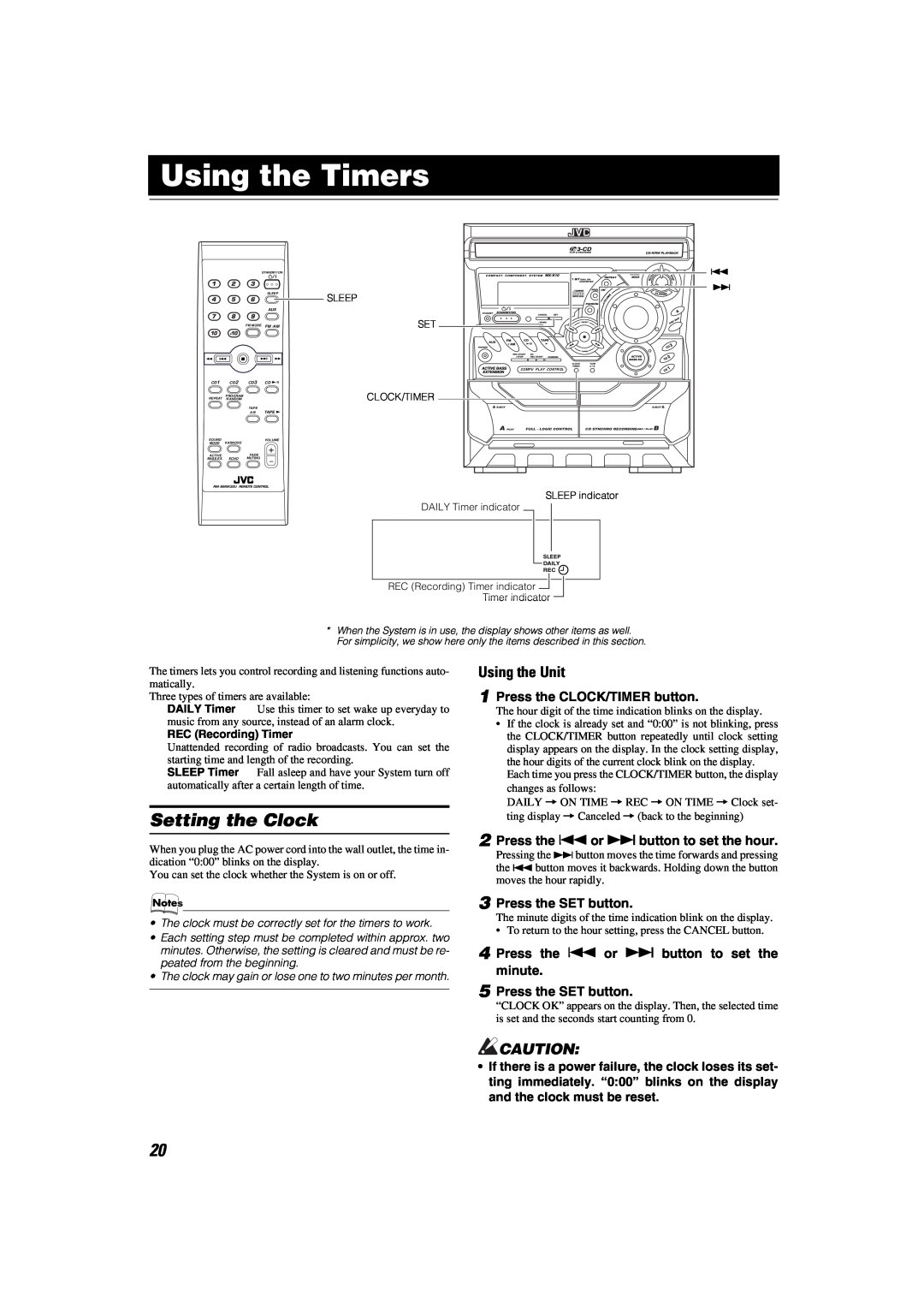 JVC manual Using the Timers, COMPACTCOMPONENTSYSTEMMX-K10, Acivebass, Extension, Fm/Am, Standby/On 