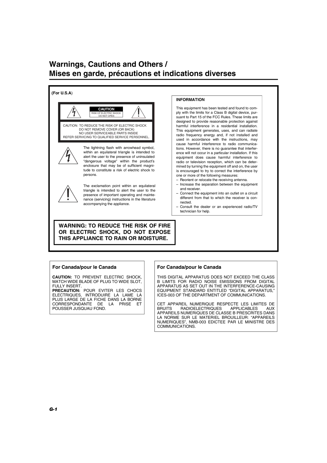 JVC MX-K30 manual Mises en garde, précautions et indications diverses, For U.S.A 