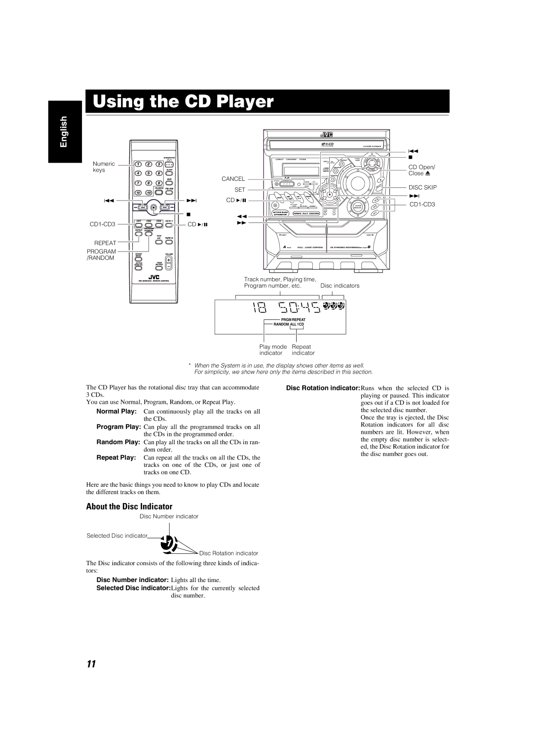 JVC MX-K30 manual Using the CD Player 