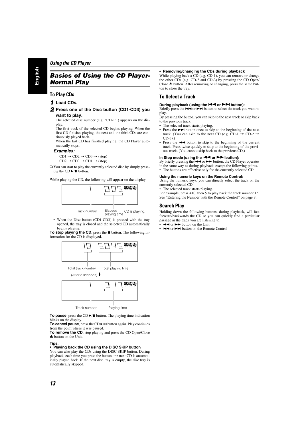 JVC MX-K30 manual Basics of Using the CD Player, Normal Play 