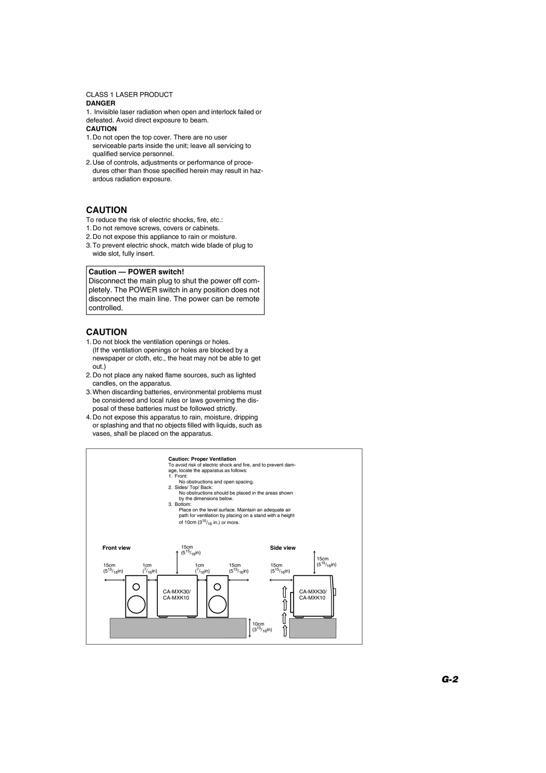 JVC MX-K30 manual Caution - POWER switch, Danger 