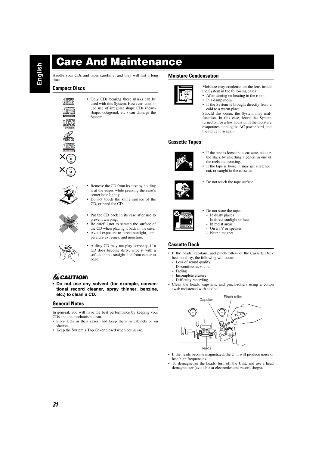 JVC MX-K35V manual Care And Maintenance 