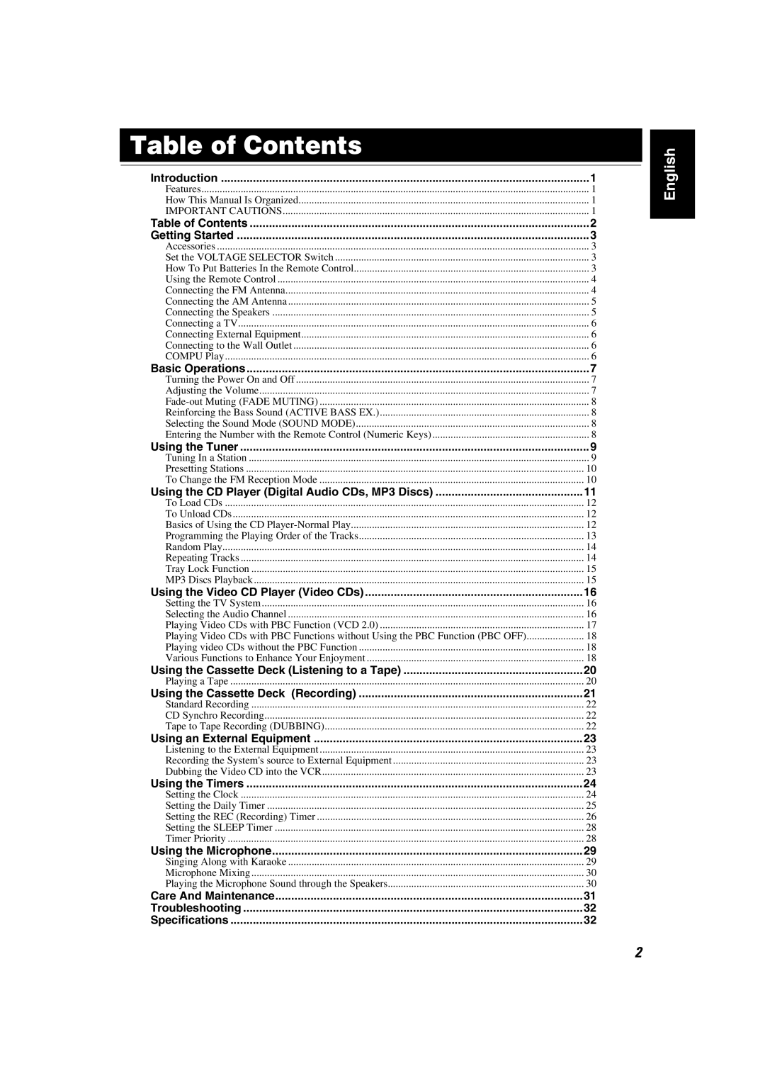 JVC MX-K35V manual Table of Contents 