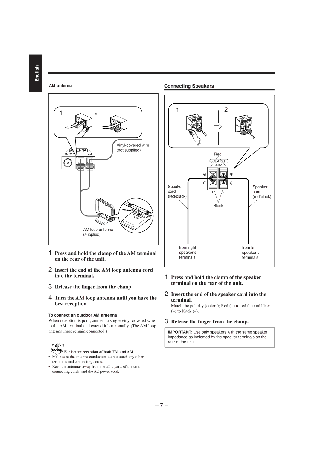 JVC MX-K5 manual Connecting Speakers, To connect an outdoor AM antenna, For better reception of both FM and AM 