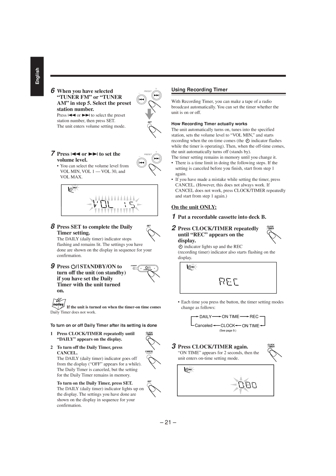 JVC MX-K5 manual Using Recording Timer 