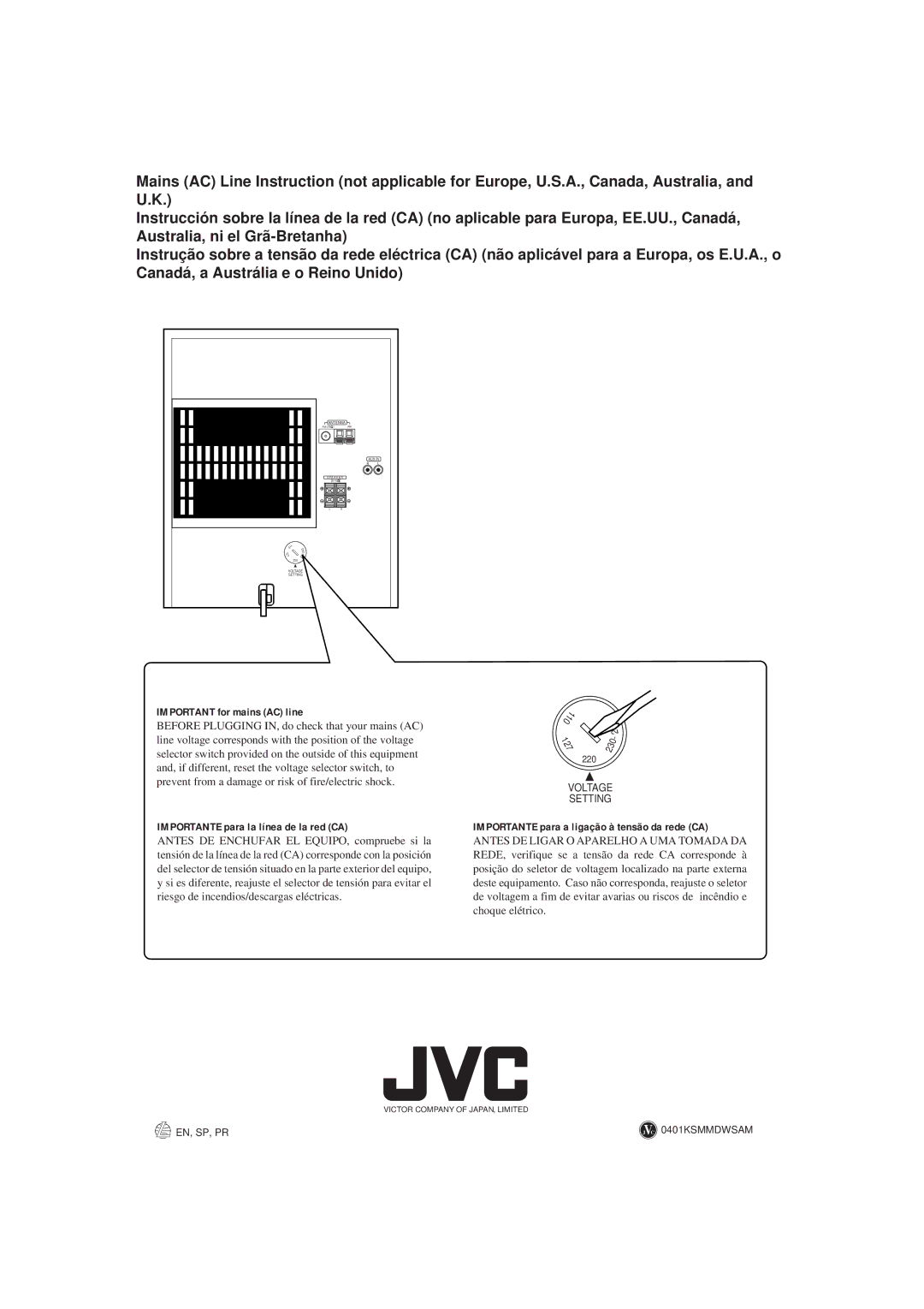 JVC MX-K5 manual Important for mains AC line 