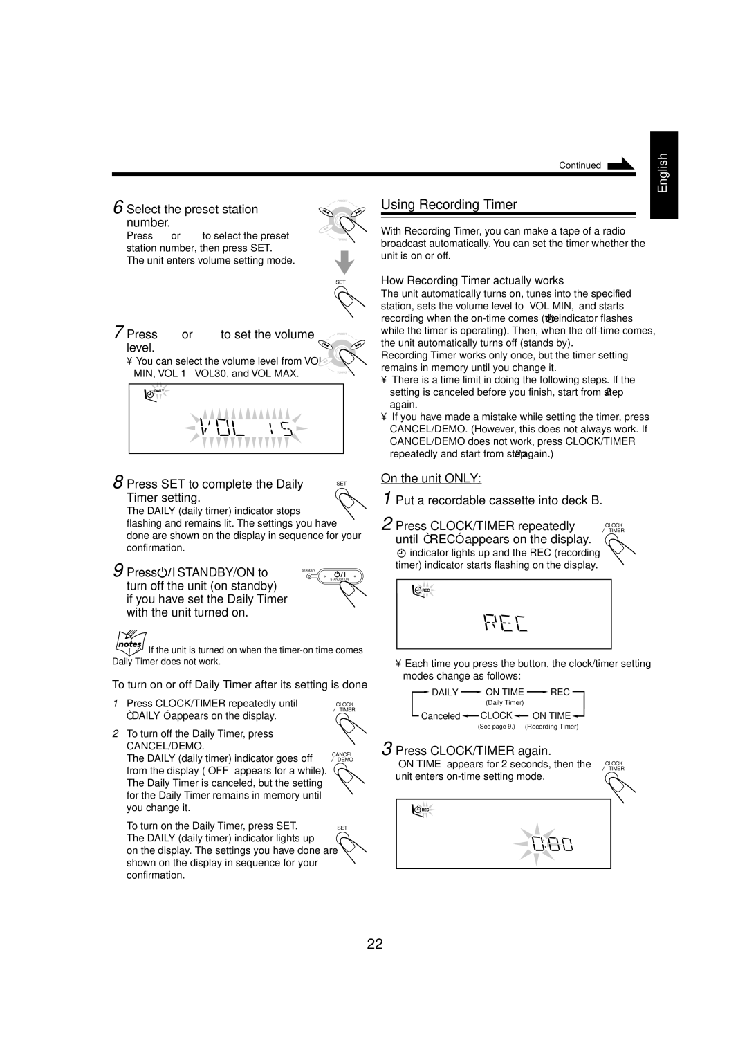 JVC SP-MXK50, MX-K50 manual Using Recording Timer 