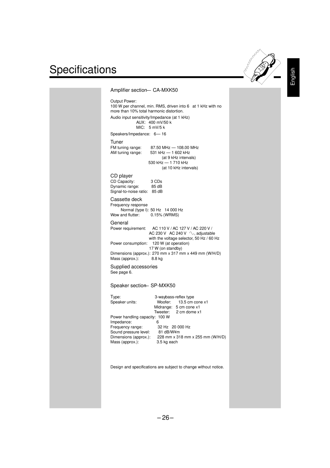 JVC SP-MXK50, MX-K50 manual CD Capacity 