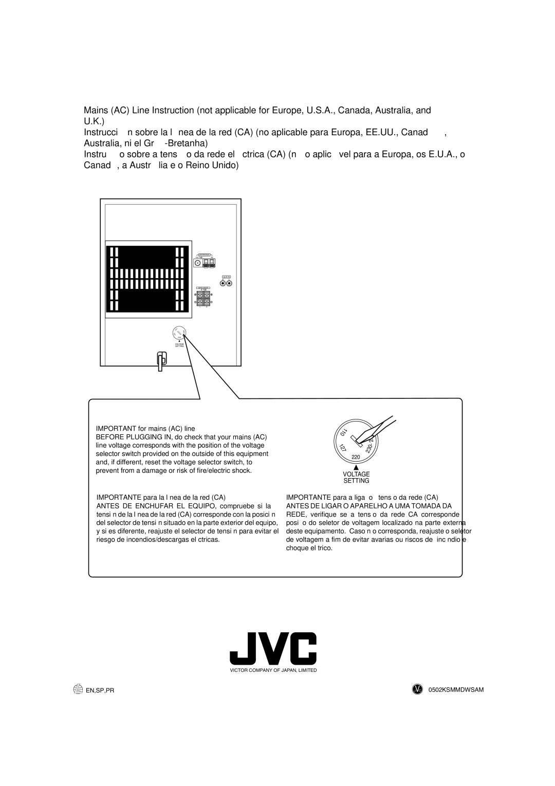 JVC MX-K50, SP-MXK50 manual Importante para la línea de la red CA 