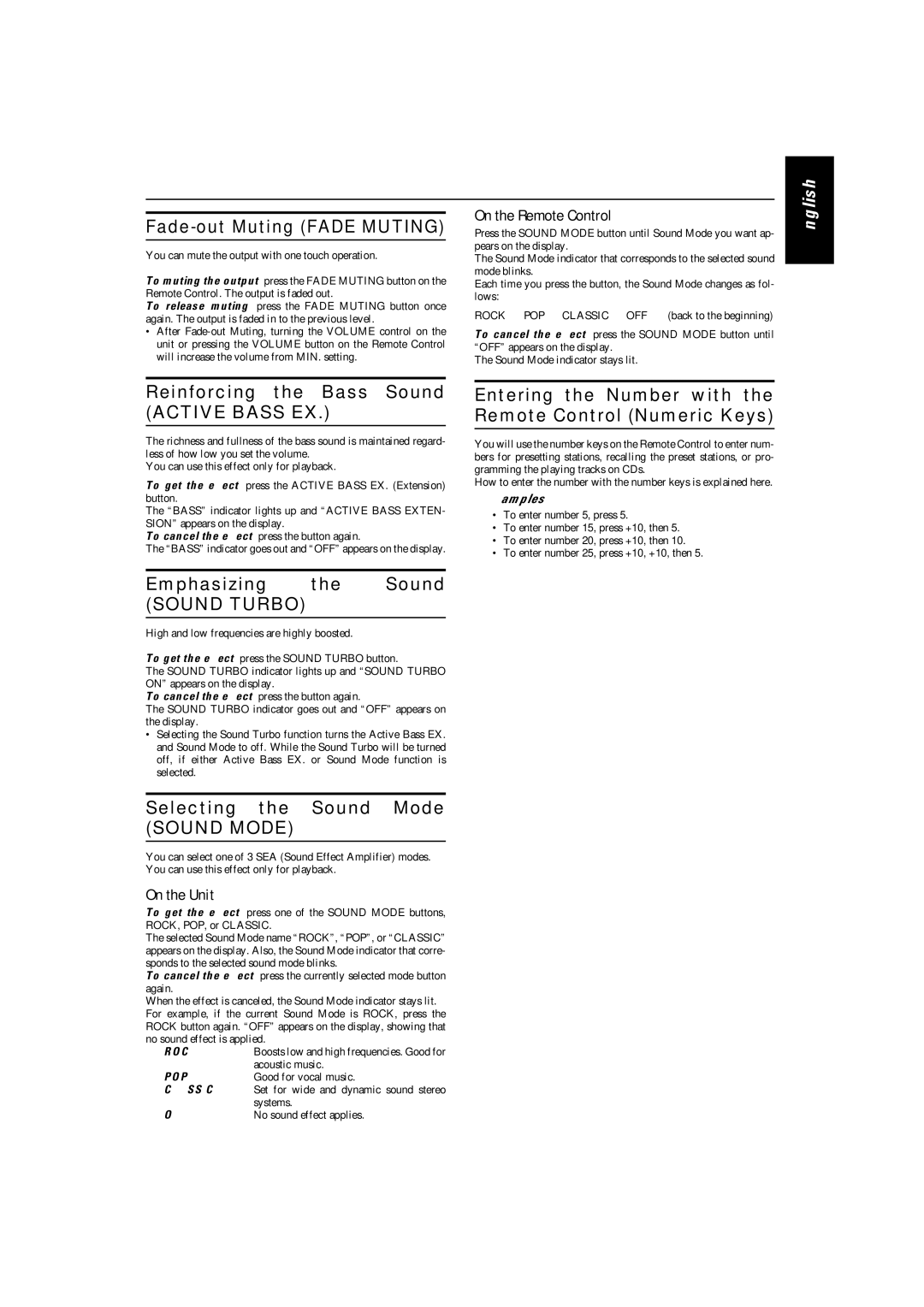 JVC MX-KA5JW manual Fade-out Muting Fade Muting, Reinforcing the Bass Sound Active Bass EX, Emphasizing the Sound 