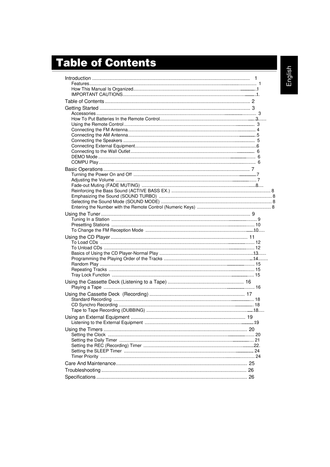 JVC MX-KA5JW manual Table of Contents 