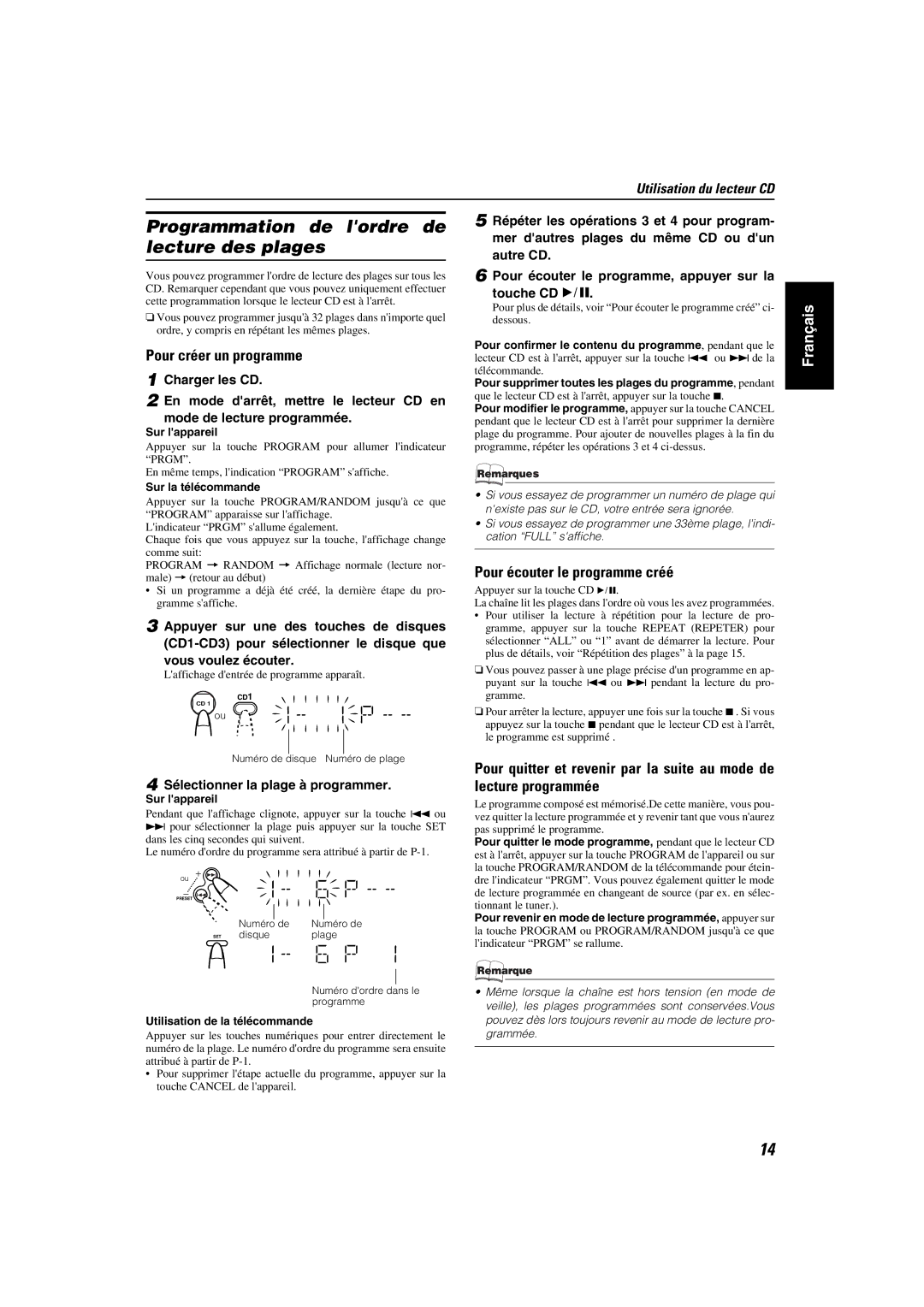 JVC MX-KA6 manual Programmation de lordre de lecture des plages, Pour écouter le programme créé 