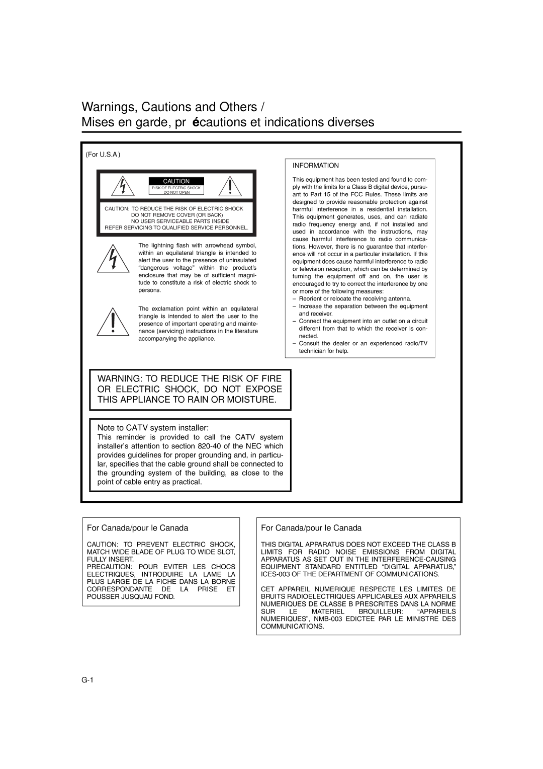 JVC MX-KA6 manual Mises en garde, précautions et indications diverses, For U.S.A 