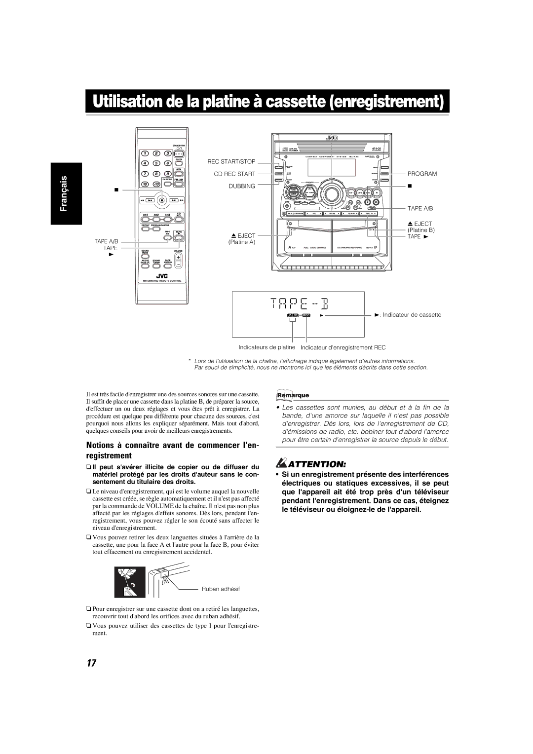 JVC MX-KA6 Utilisation de la platine à cassette enregistrement, Notions à connaître avant de commencer len- registrement 