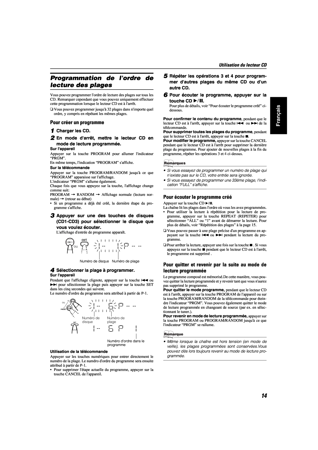 JVC MX-KA6 manual Programmation de lordre de lecture des plages, Pour écouter le programme créé, Français 