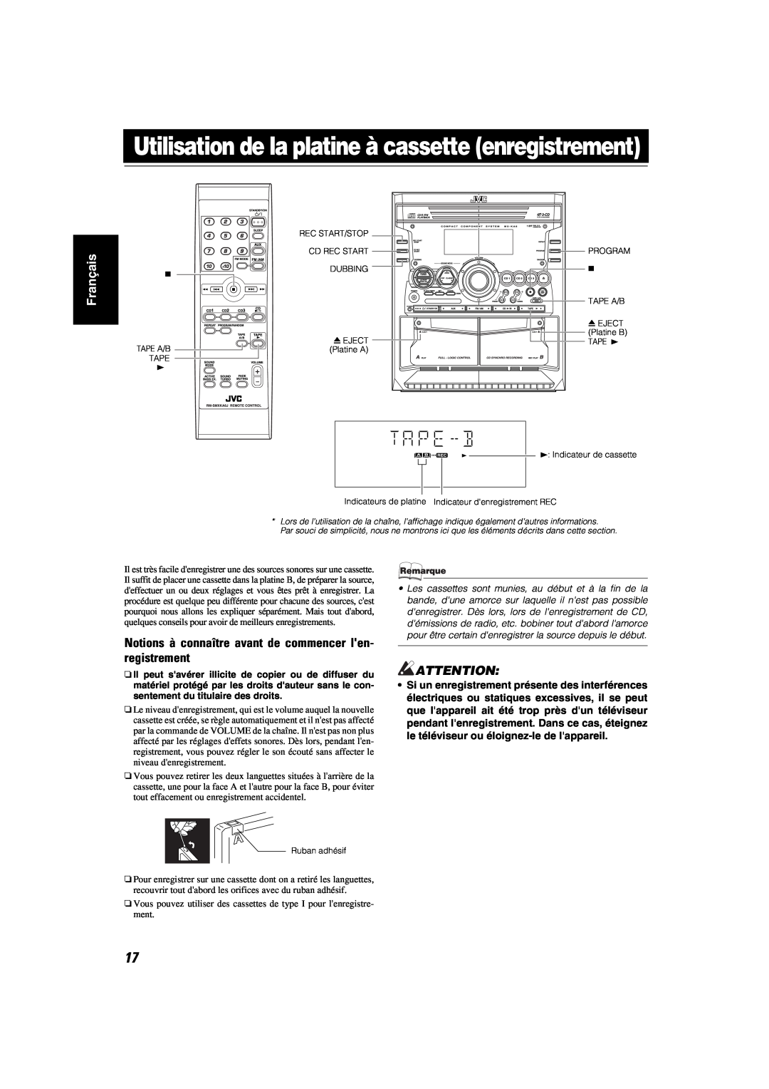 JVC MX-KA6 manual Français, Tape A/B Tape 