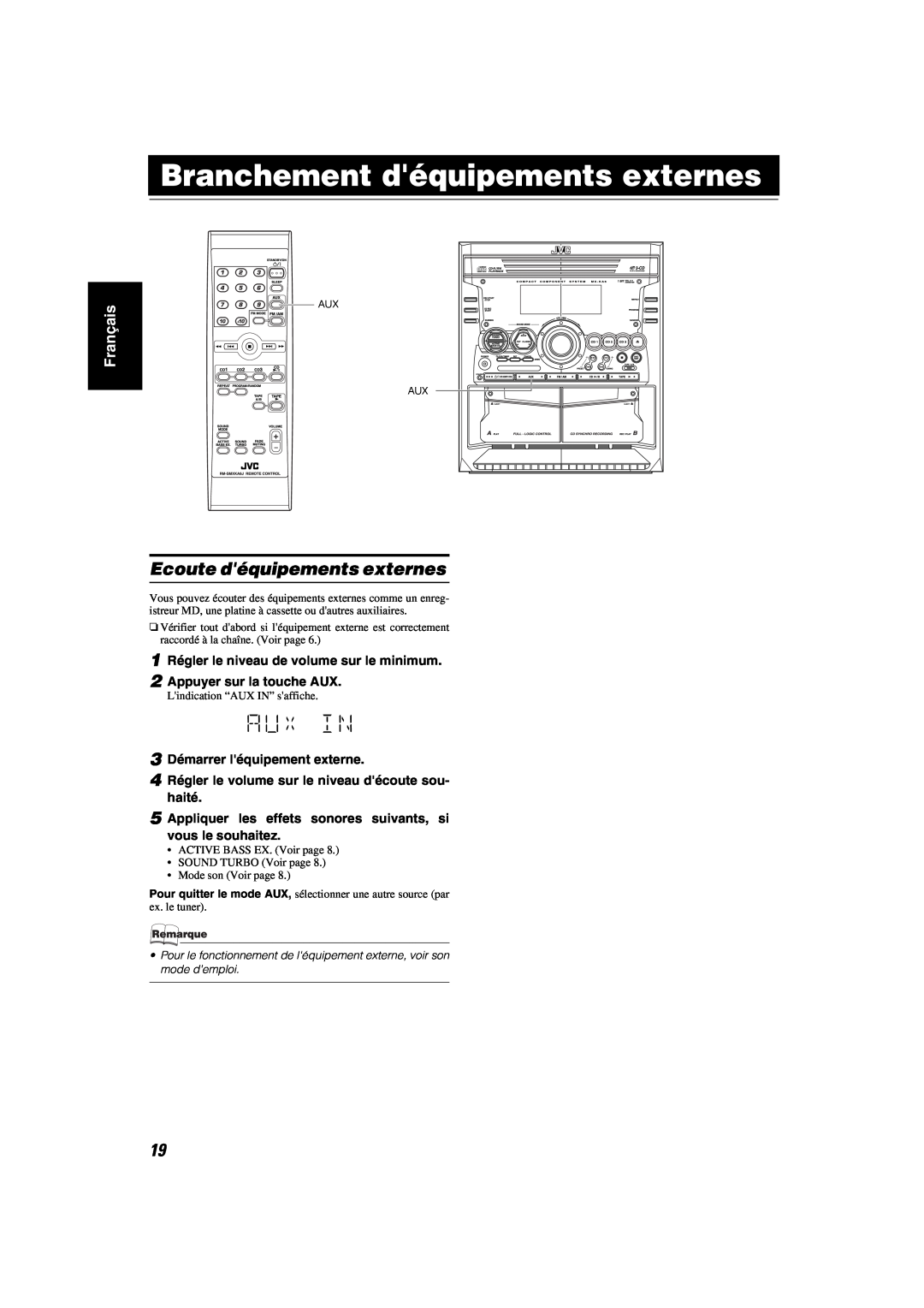 JVC MX-KA6 manual Branchement déquipements externes, Ecoute déquipements externes, Français 